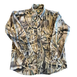 Cabela’s Camo Shirt Hunting Chamois Flannel Mens Large Wetlands Camouflage